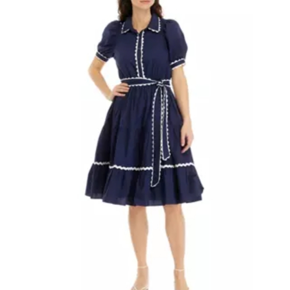 Stellah midi dress with ric rac trim